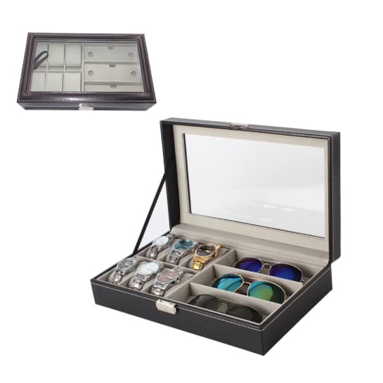 Caixa Maleta Estojo Preto Para Guardar Relógios Porta Relógio E Oculos