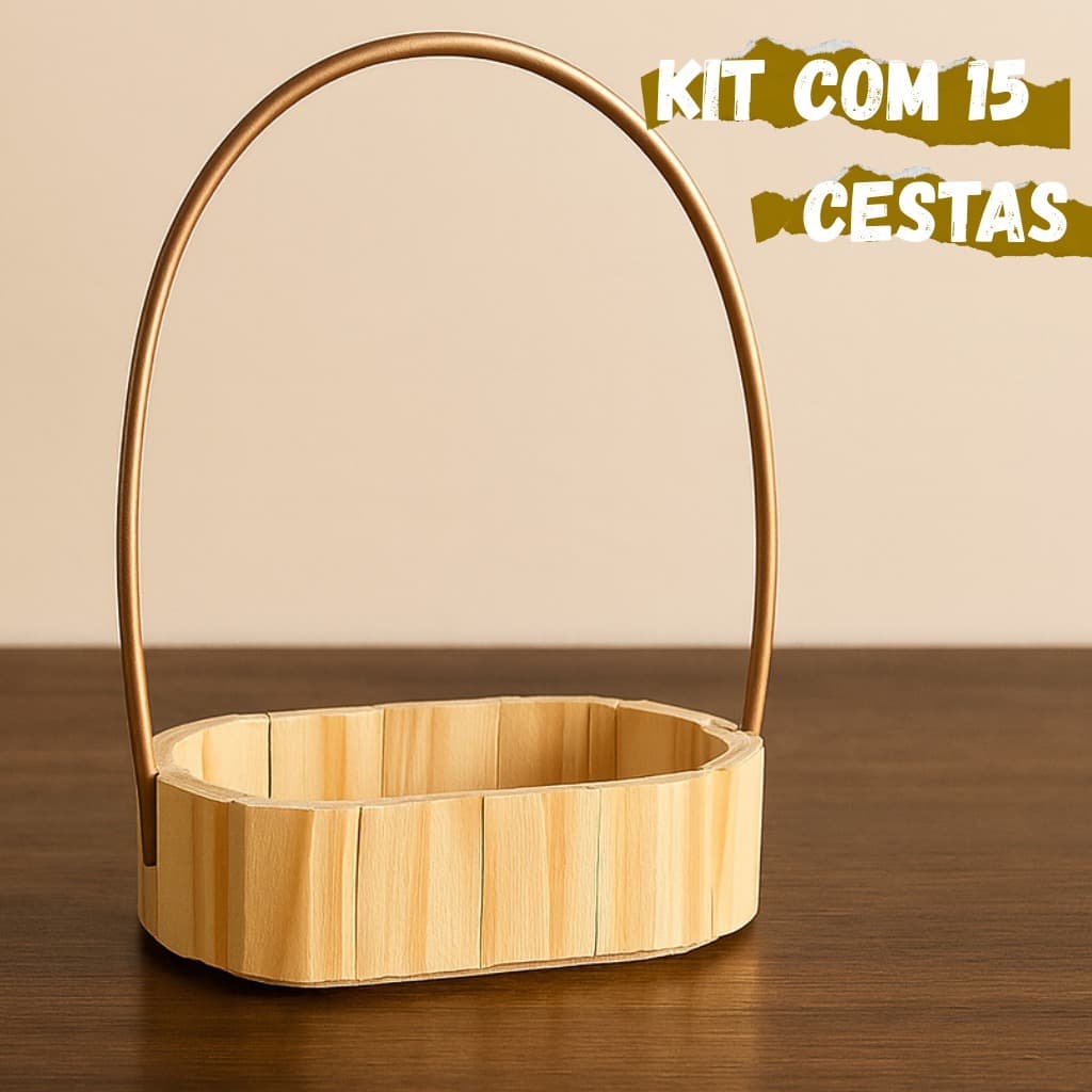 Kit 15 Cestas oval 16cm Fraldeira Madeira Decoração com Alça