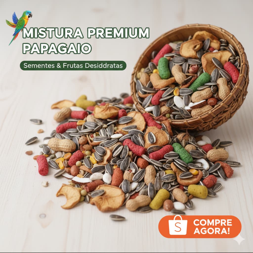 Ração Papagaio Premium, Arara e Hamnster com Frutas - Mix de Sementes, Fruta e Amendoim Natural