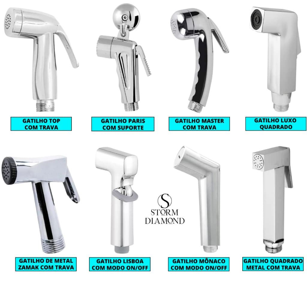 Gatilho Chuveirinho Cromado Para Banheiro Ducha Higiênica Pet Shop Chuveiro Rosca De 1/2 Polegada