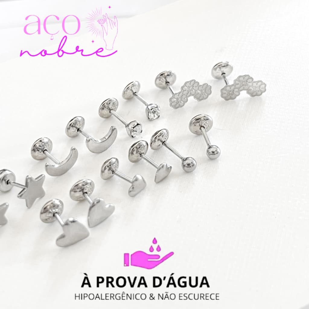 Brinco Tarraxa de bebê De Click  Aço Inox Não Escurece e Não Causa Alergias