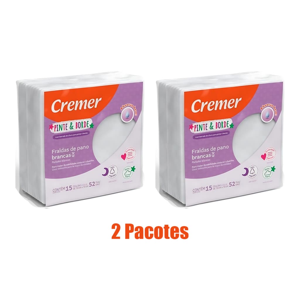 2 Pacotes de Fralda de Pano Branca Pinte e Borde 15 un - Cremer