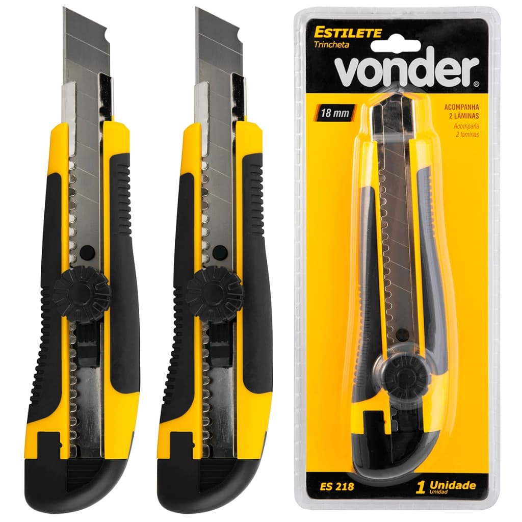 Kit 2 Estiletes Profissional com c/2 Lâminas 18mm de Precisão Alta Qualidade Emborrachado Com Trava