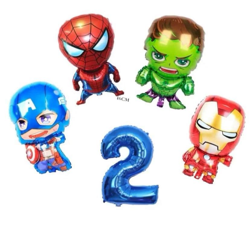 kit C/4 Balões Metalizado Vingadores Homem Aranha/Homem De Ferro/Capitão América/Hulk 70Cm+Numero 40Cm