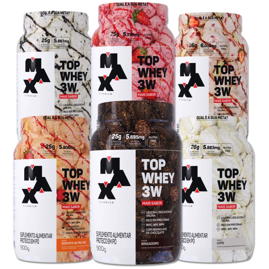 TOP WHEY 3W + SABOR POTE 900g (25g proteina por porção) - MAX