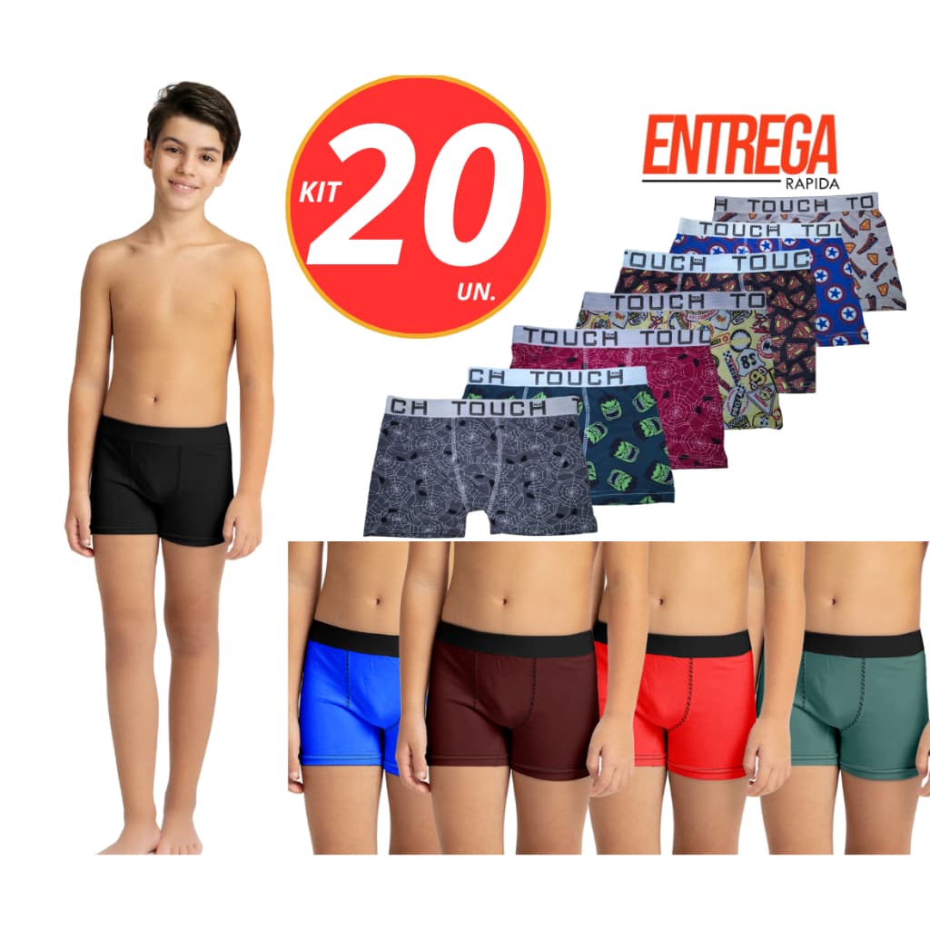 Kit 30, 20, 10 e 5 Cuecas Box Boxer Microfibra Original Infantil Juvenil Masculino Ultraleve