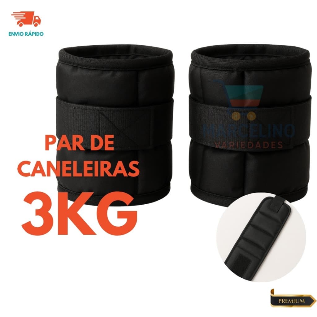 Caneleira de Peso 3kg PAR Academia Tornozeleira Fitness Treino de Perna Profissional