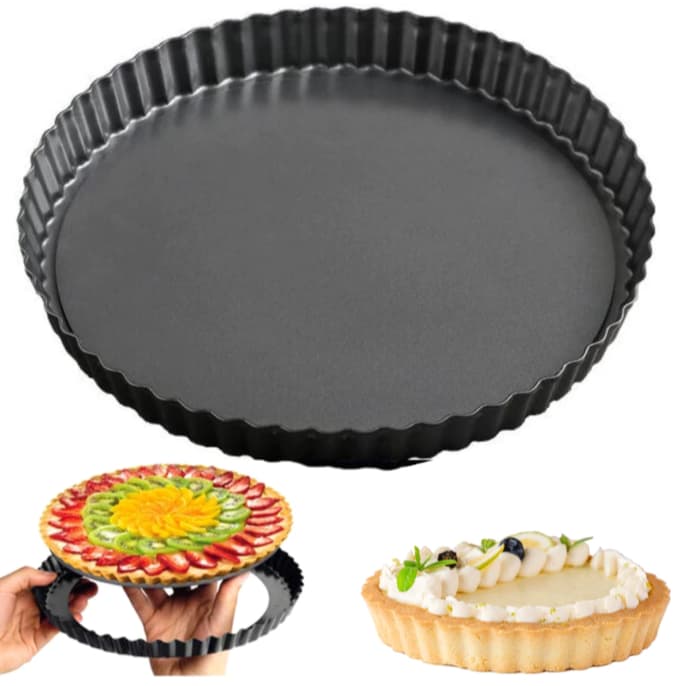 Forma De Torta Com Fundo Removível Antiaderente Redonda Tortas Quiches Teflon 24cm