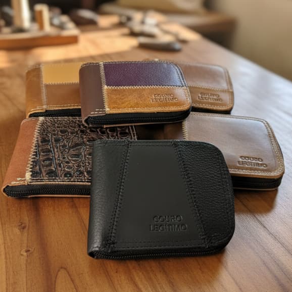 Kit 6 Carteira Retalho Masculina Couro Legitimo, Local p/ guardar Dinheiro, moedas, doc. grandes, cartões c/ zíper