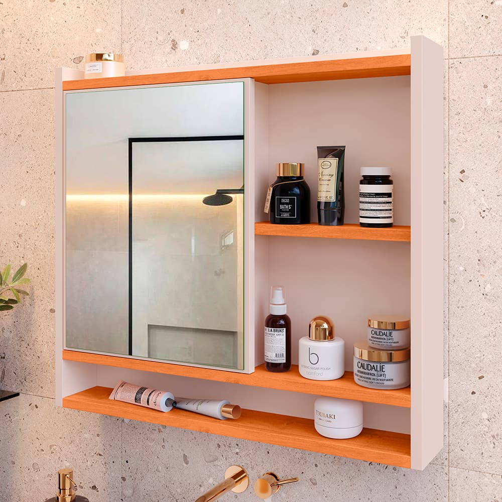 Armário De Banheiro Aéreo Espelheira Aqua 1 Portas e Nicho - Cores