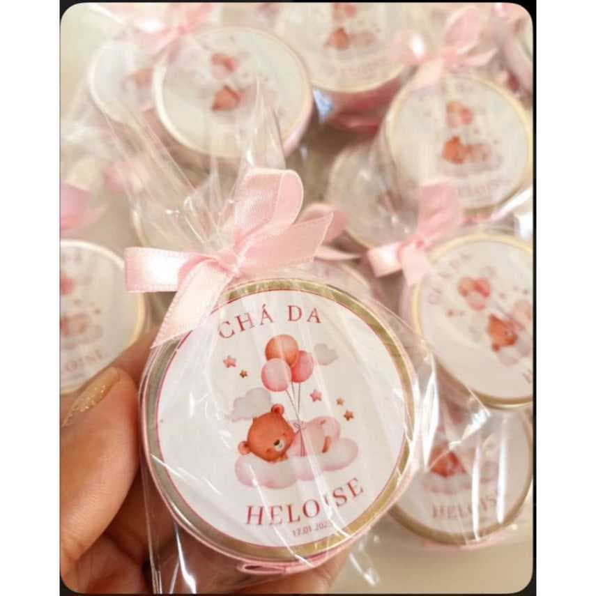 KIT- Lembrancinhas Personalizadas para Chá de bebê, Chá Revelação Maternidade  -Mini velas aromáticas em latinha