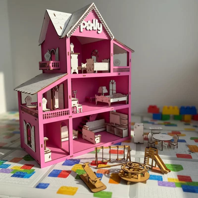 Casinha De Boneca Em Mdf Com Kit De 19 Mini Móveis Brinquedo Infantil