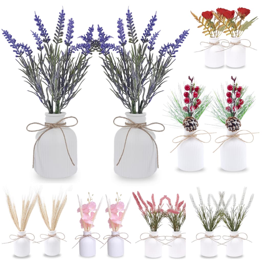 Kit 2 Arranjos Com Vasos de Gesso Planta Artificial Decorativa