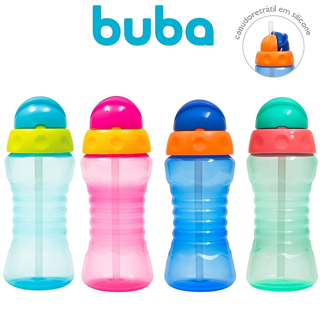Garrafinha Infantil Fresh Buba 300ml | Garrafa Com Canudinho | Criança Escolar Canudo Copo Bebe