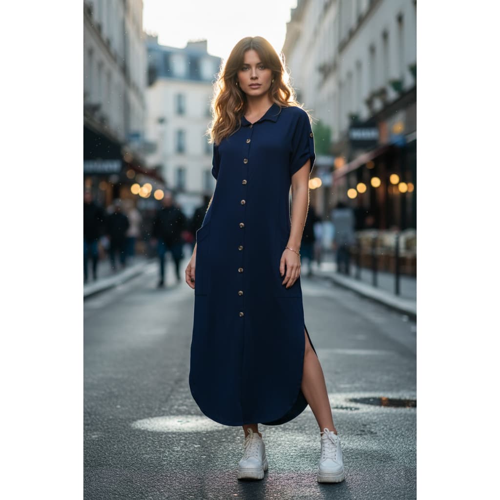 Chemise Longo Vestido Manga Curta Bolso Botões Malha Saída Praia Pós Cirúrgico Inverno Amamentação Gestante