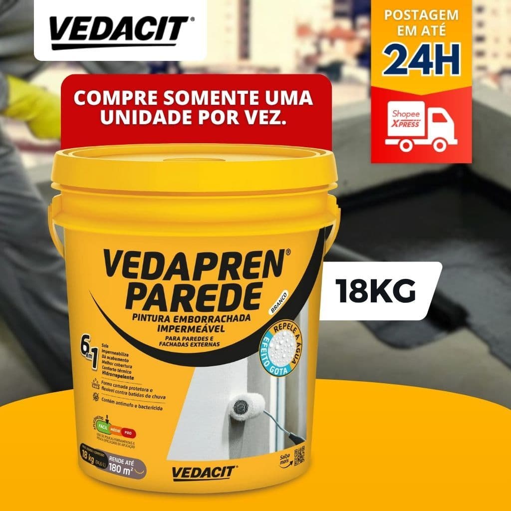 Pintura Vedacit Vedapren Impermeabilizante para Parede 18kg - Vedacit