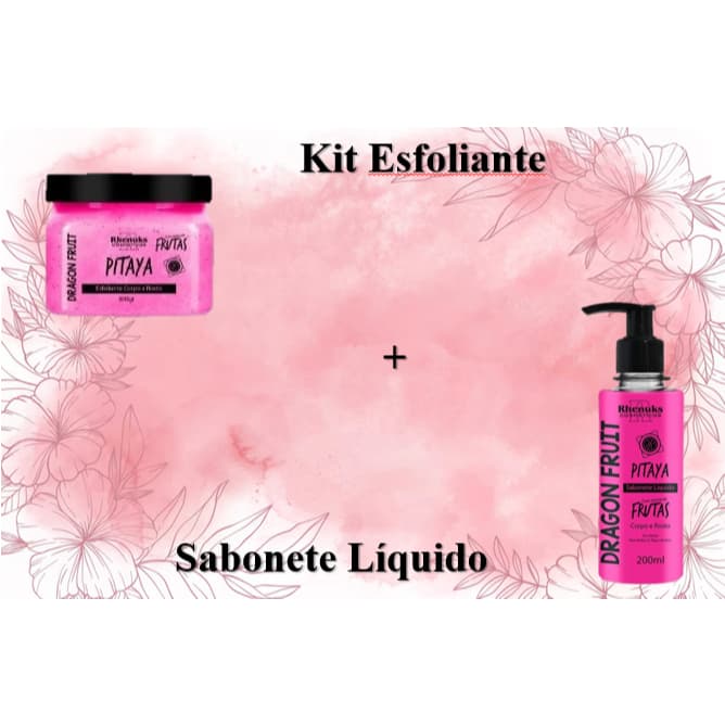 KIT ESFOLIANTE + SABONETE LÍQUIDO CORPO E ROSTO - PITAYA - RHENUKS