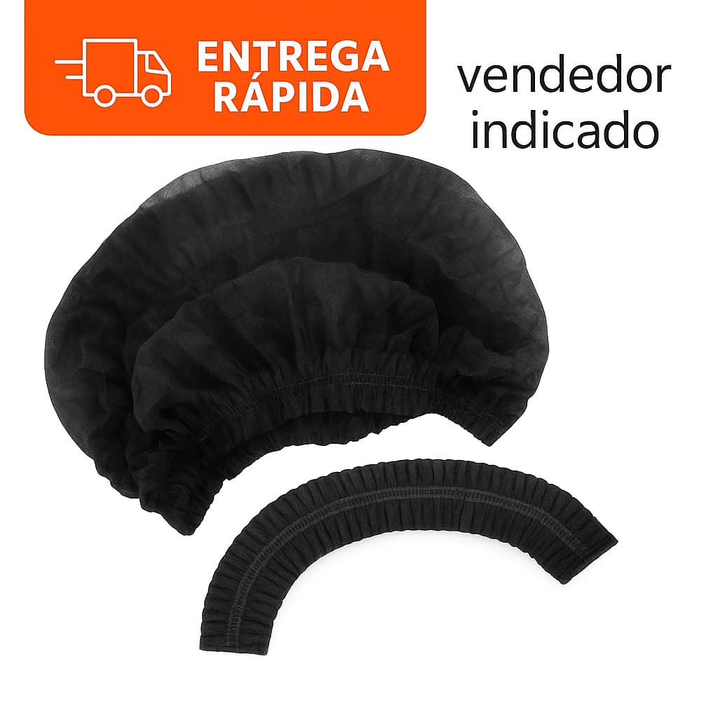 Touca Descartável Sanfonada TNT Com Elástico 100 ou 200 unidades Cor Preta