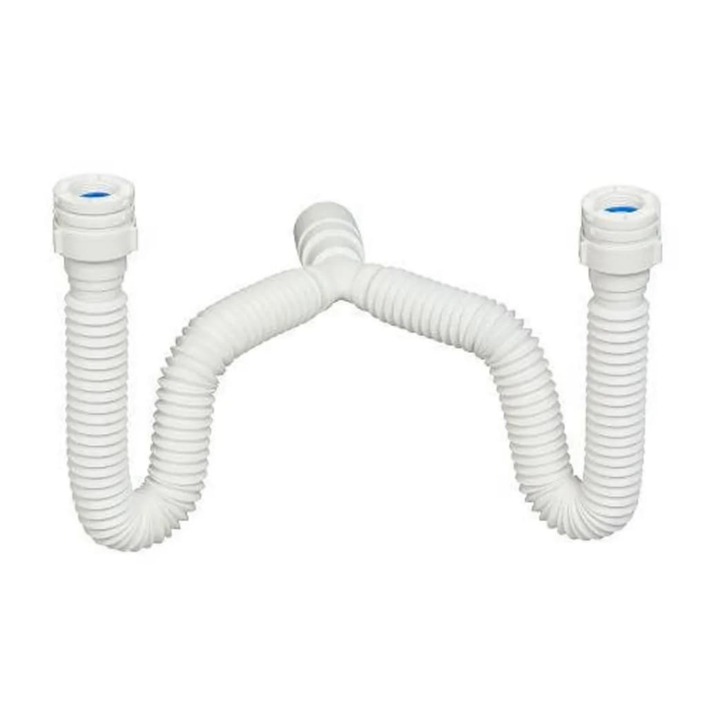 Sifão Sanfonado Pia Flexível Extensível Universal Branco Para Cuba Banheiro, Cozinha, Tanque DUPLO PLASTUNING