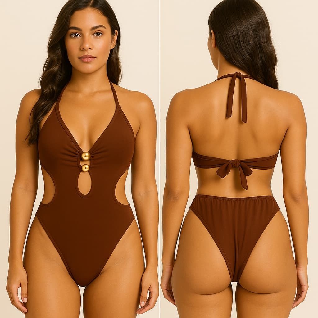 Maiô Body Com Bojo e Recortes Laterais Detalhe em Argolas Moda Verão Elegante