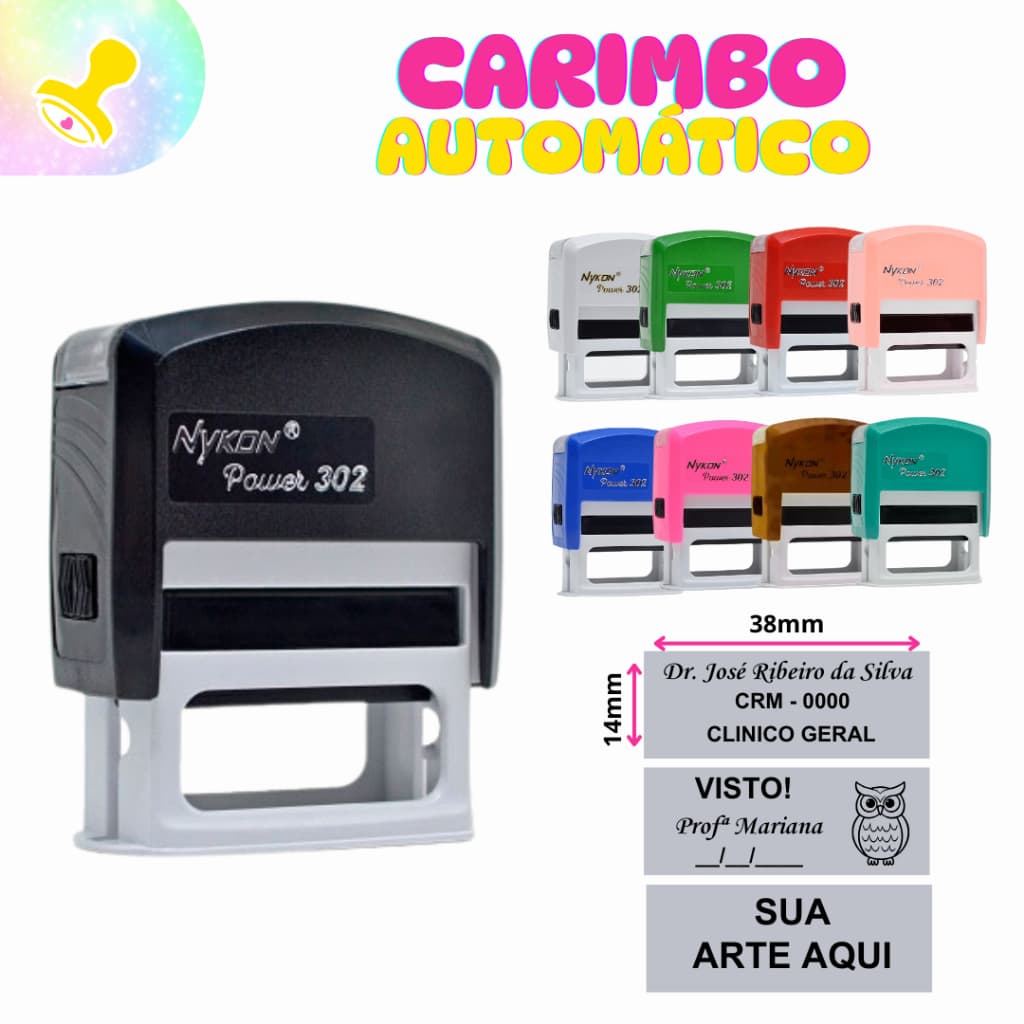 Carimbo Automático Personalizado com seus dados logo médico professora visto profissional nykon 302