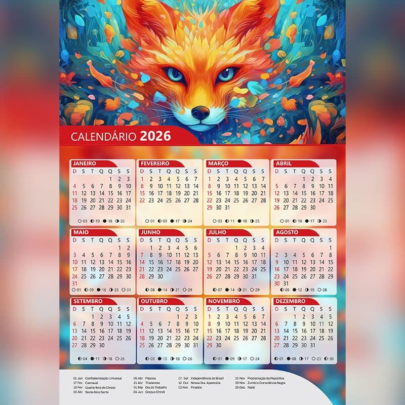 Calendário 2026 -  Raposas