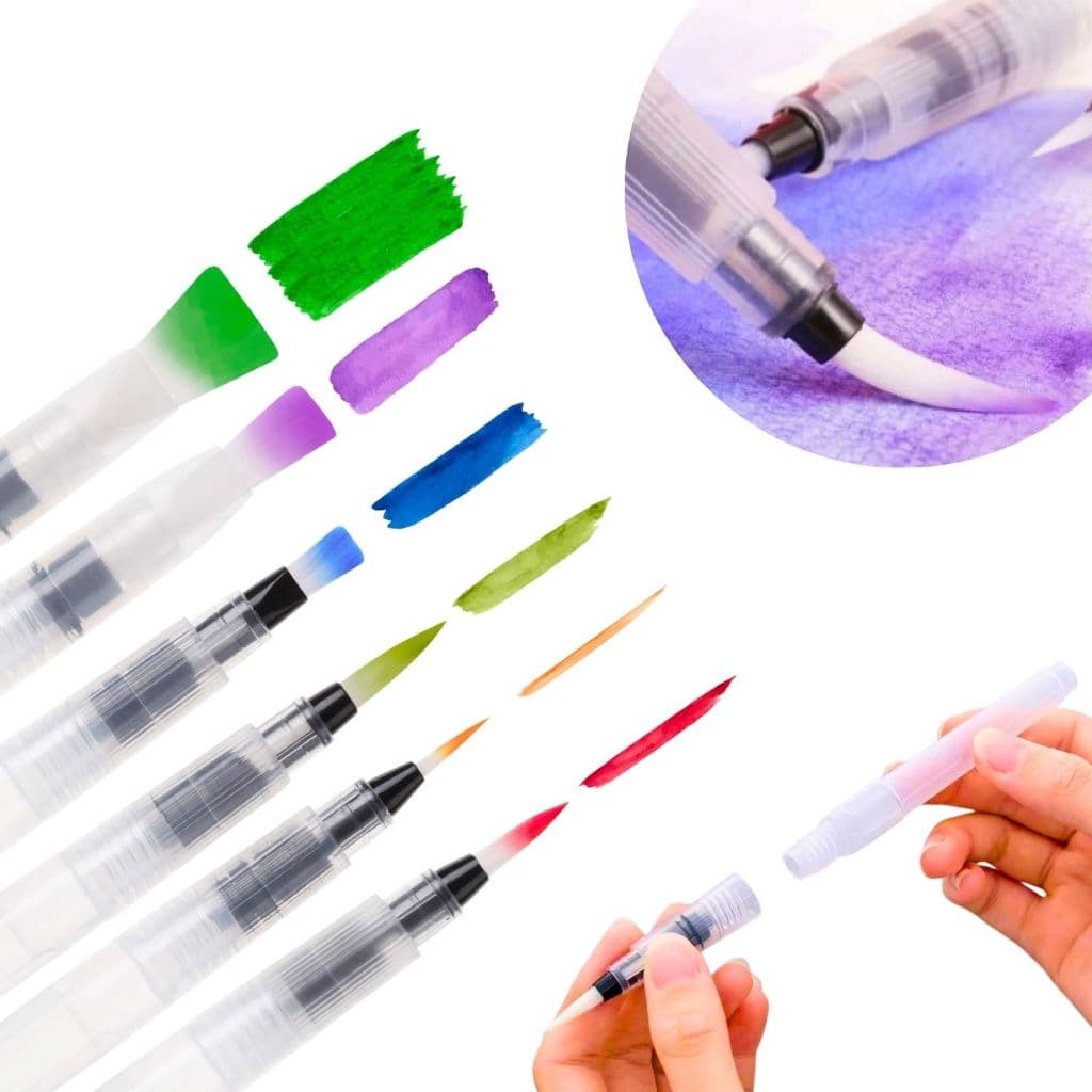 Kit 6/12 Pincéis Aquabrush Pintura Desenho Aquarela Reservatório Água WaterBrush Cerdas Macias
