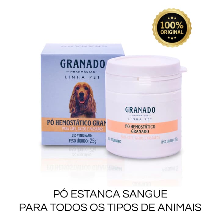 Pó Estanca Sangue | Pó Hemostático Granado 25g Para Ferimentos em Unha ou em Geral, Cães, Gatos, Aves e Outros Animais