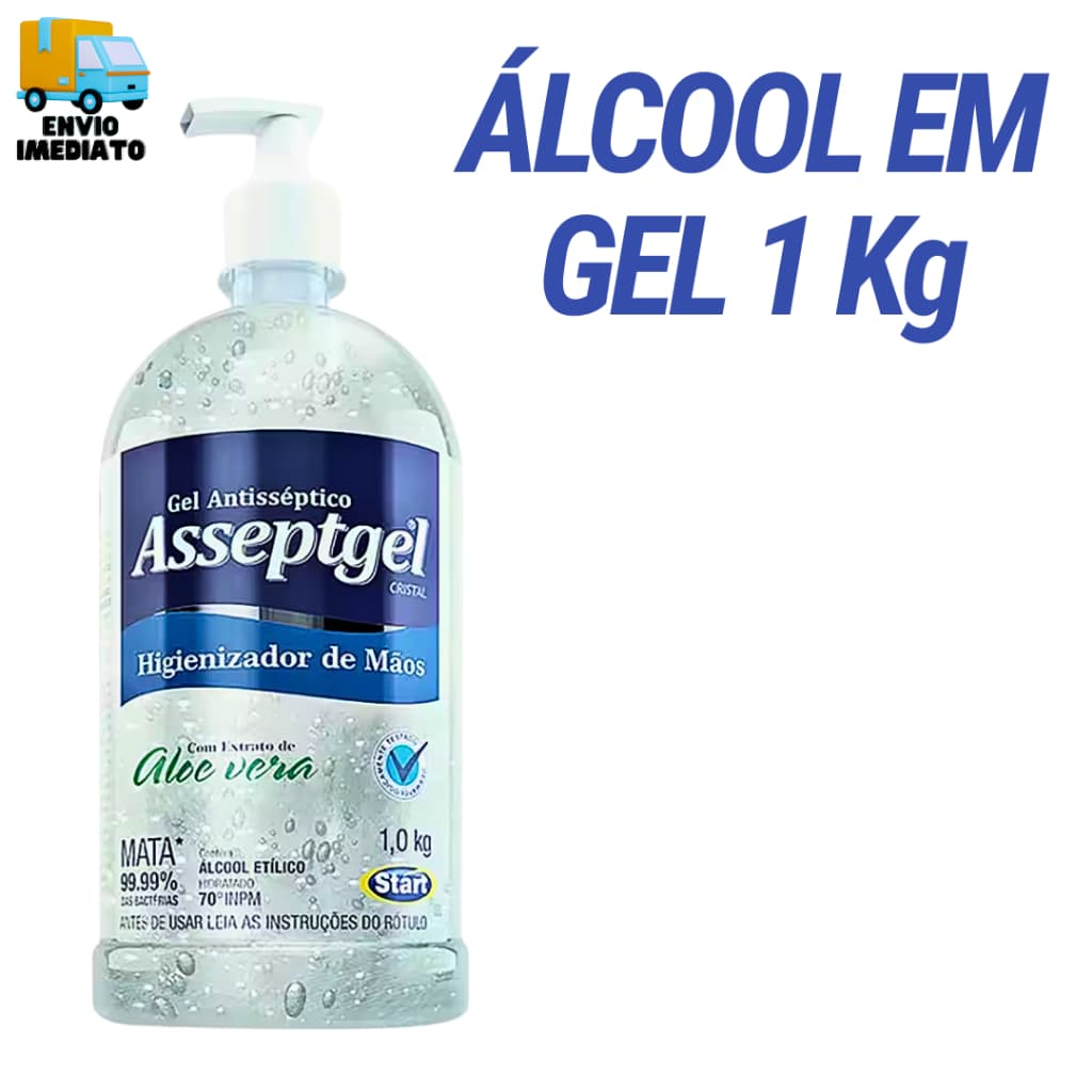 Alcool Gel 1 Kg Antisséptico Com Aloe Vera Elimina Bactérias