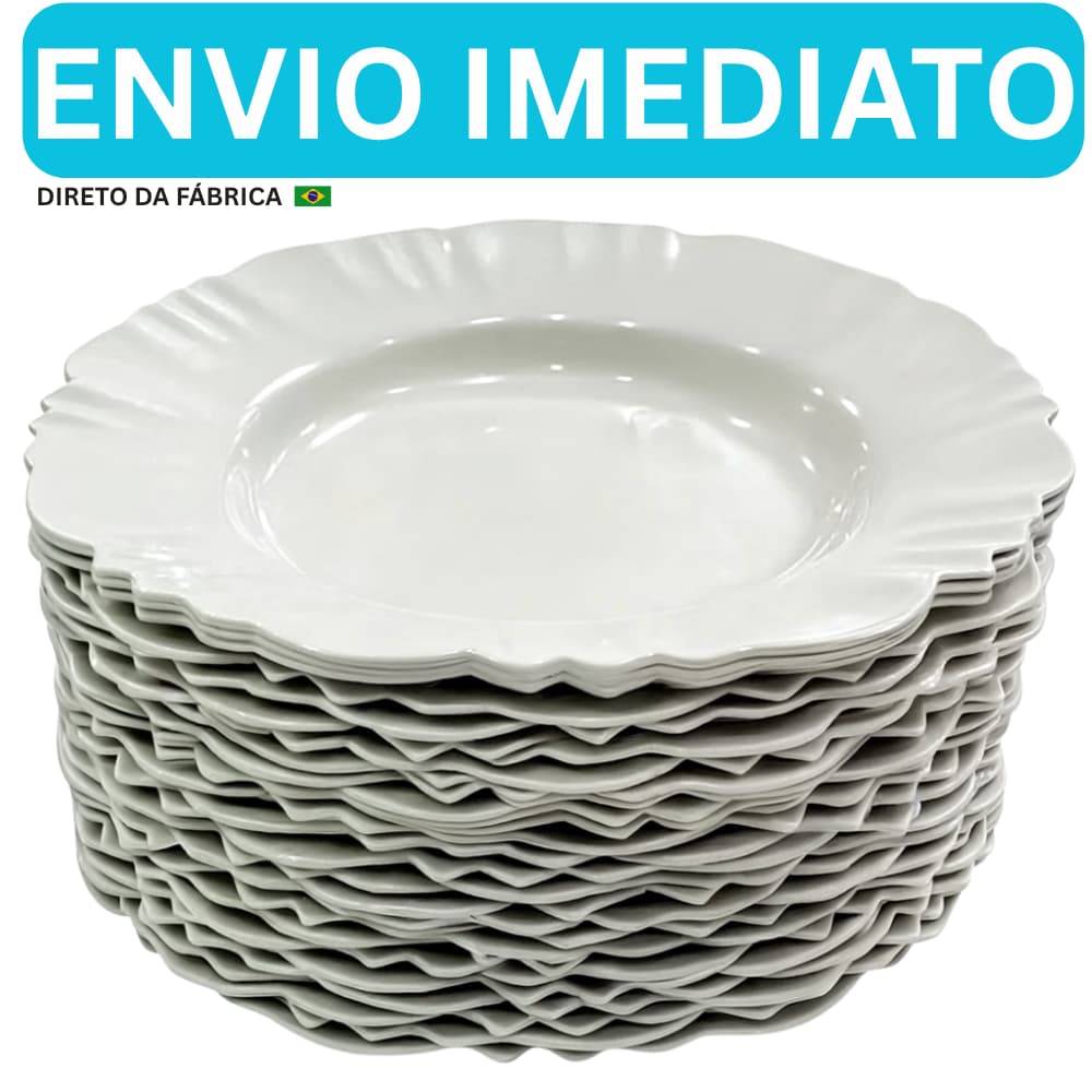 Kit Prato Fundo com Borda Branco Refeição Churrasco Festa Pratos Plastico