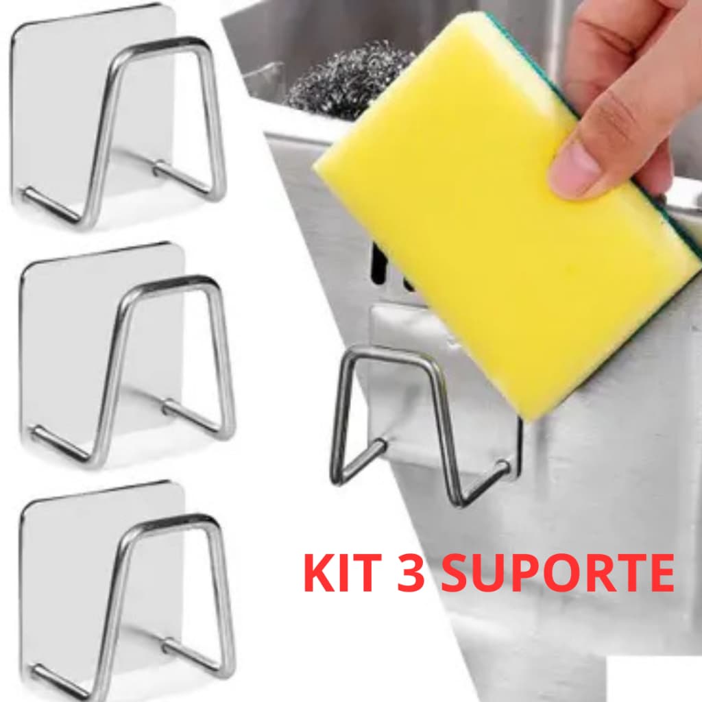 kit 3 suporte para bucha ralo inox pia cozinha organizador utensilio gancho multifuncional