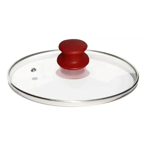 Tampa de Vidro Temperado 24/25cm com Pomel Vermelho – Borda Aço Inox – Tampa para Panela Resistente, Durável e Perfeita!