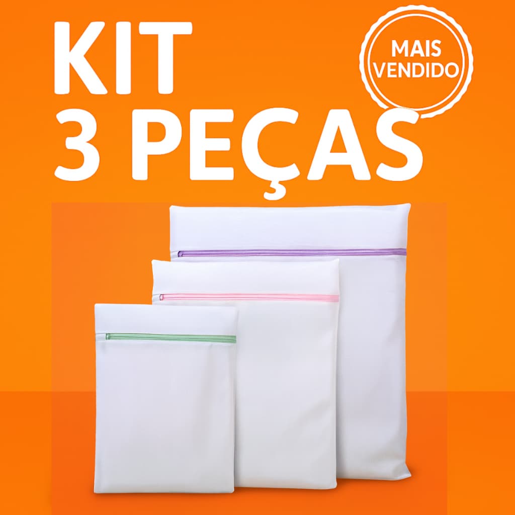 Kit 3 Sacos Lavar Roupa P M G 3 Pcs Intima Delicada Com Ziper Saquinhos Protetor Lingerie Lavadora