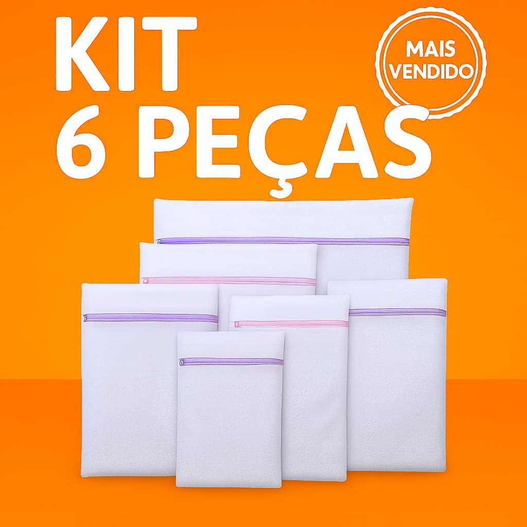 Kit 6 Saquinhos Com Ziper Lavar Roupa Delicada P/m/g Saco Protetor Lingerie Maquina Intima Lavadora