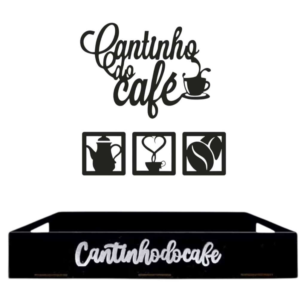 Kit Bandeja Lisa + Apliques Cantinho do Café em MDF