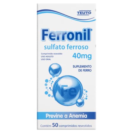 Sulfato Ferroso Fonte de Ferro 40mg 50 comprimidos Ferronil Teuto