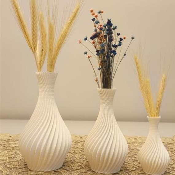 kit Vasos Decorativos Luxo Branco/ Off White em Espiral - Jarro Decoração