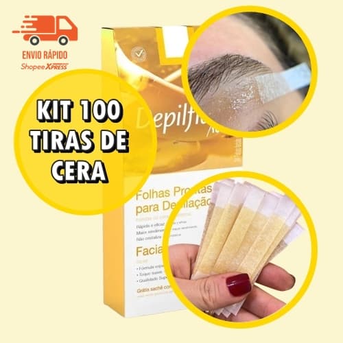 Kit 100 Tiras de Cera para Design de Sobrancelhas e Buço- Natural Depiflax 1cm Profissional
