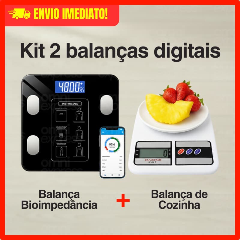 Kit 2 Balanças Digital Cozinha e Bioimpedância Para Dieta e Nutrição Fitness