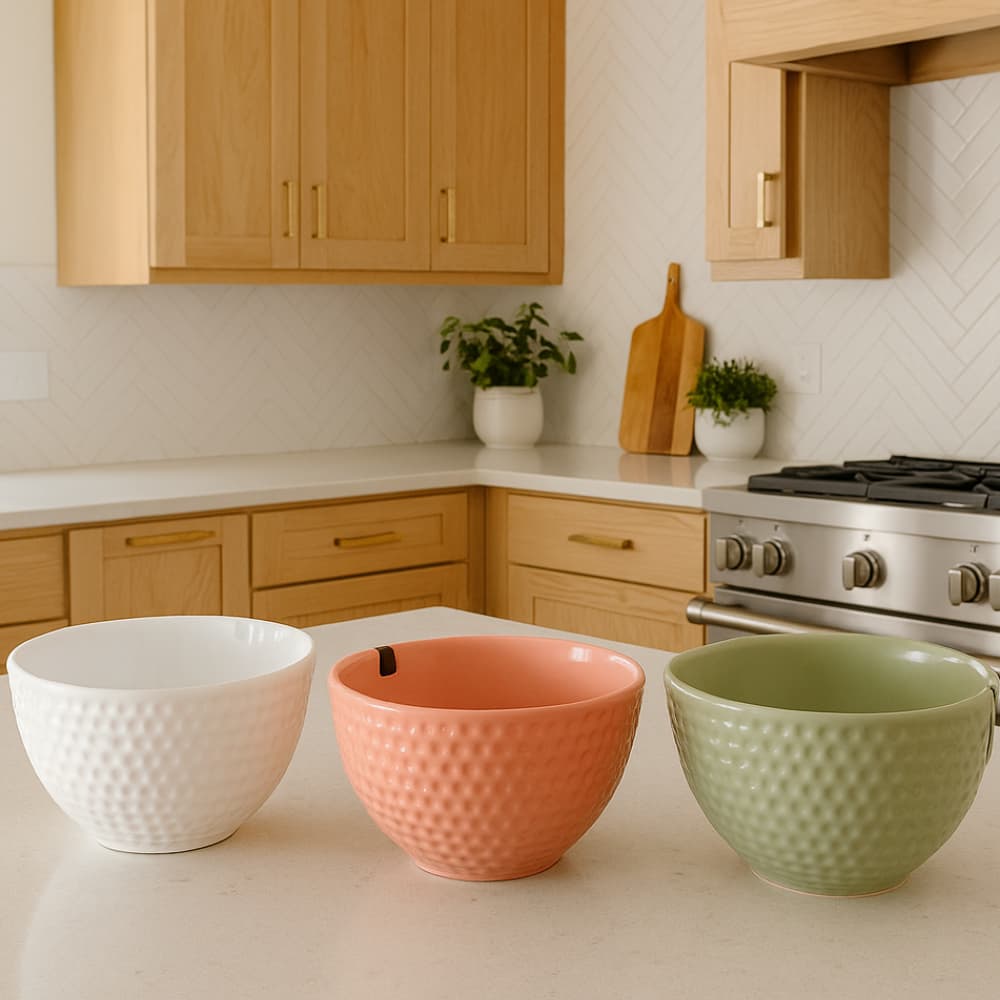 Kit 2 / 4 / 6  Bowl De Cerâmica Tigela Multiuso Redondo Linear Luxo Creme e Branco Presente Pote