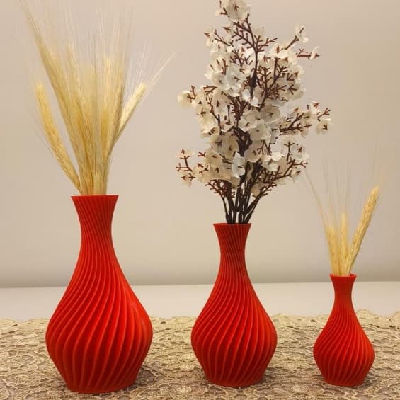 Kit Vasos Decorativos Luxo Vermelho em Espiral - Jarro Decoração