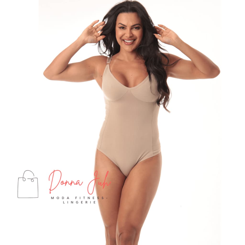 Cinta Body Modelador Compressão Sem Bojo Alças Regulagem Decote Feminino Redutora de Medidas