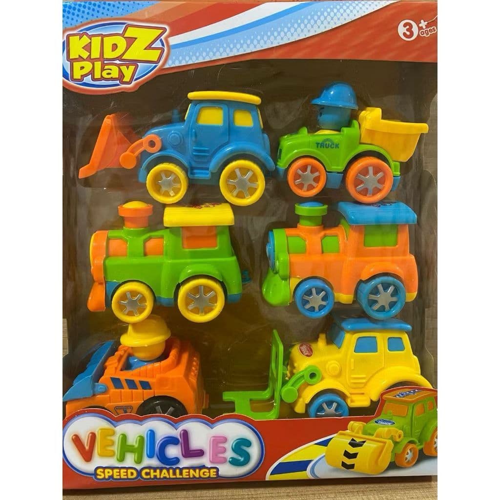 Conjunto 6 Carrinhos de Construção Caminhão de Brinquedo Infantil Motor Fricção, Trenzinho, Empilhadeira, Carregadeira