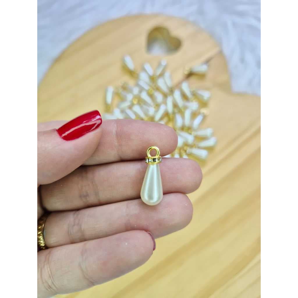 Pingente Pérola Gota Com Strass Cru