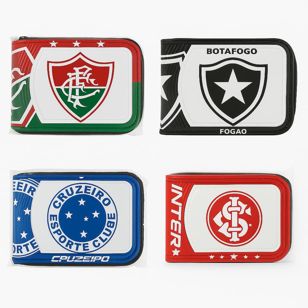 Carteira Esportiva Personalizada Times Brasileiros Em Couro Sintético Presente Unissex Com Zipper