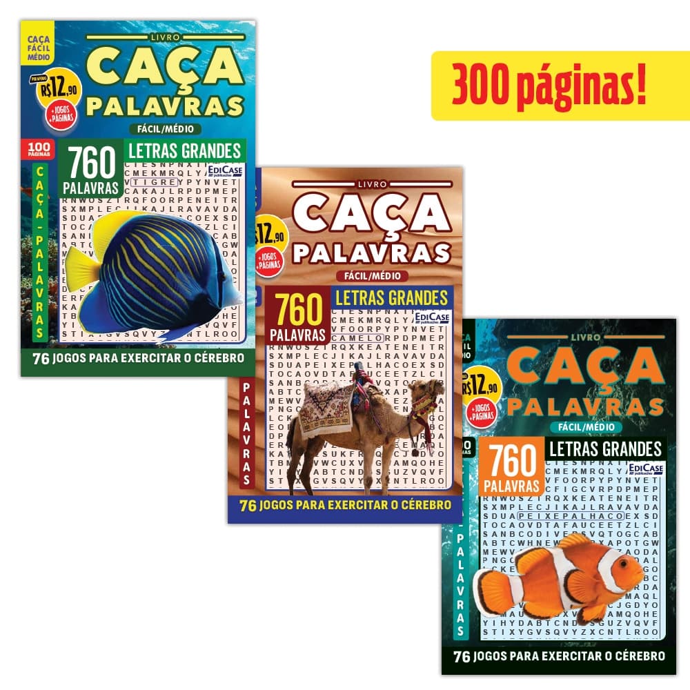 Kit 3 Livros Caça-Palavras ed.01 -Fácil/Médio - 102,104 e 107