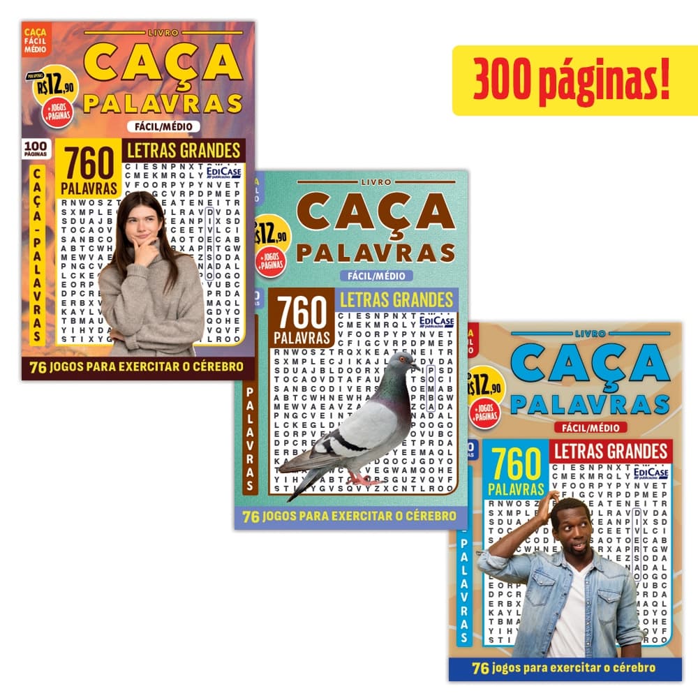 Kit 3 Livros Caça-Palavras ed.03 -Fácil/Médio - 81,83 e 85