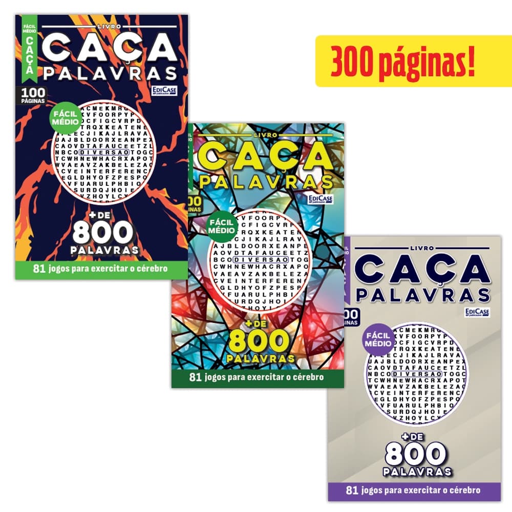 Kit 3 Livros Caça-Palavras ed.05 -Fácil/Médio - 65,67 e 70
