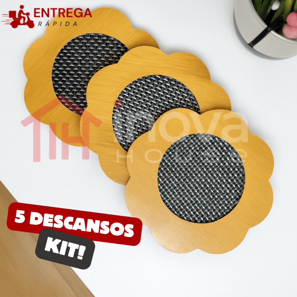 Kit 5 Descanso de Panela MDF 16,5cm Para Cozinha – Proteção para Mesa e Apoio para Panela Quente