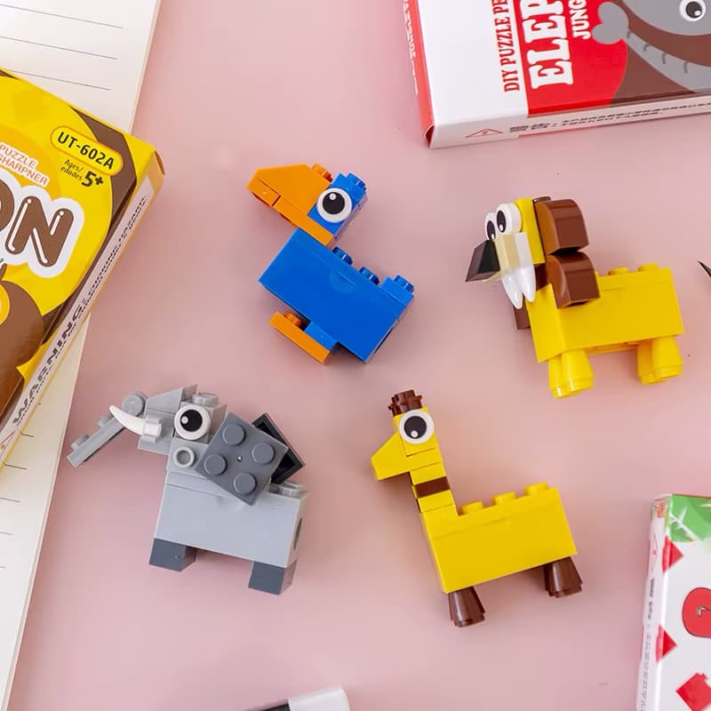 Apontador Montável Animais Bloco de Montar Mágico Tucano Girafa Papelaria Fofa Criativa Divertida Escolar Volta Aulas